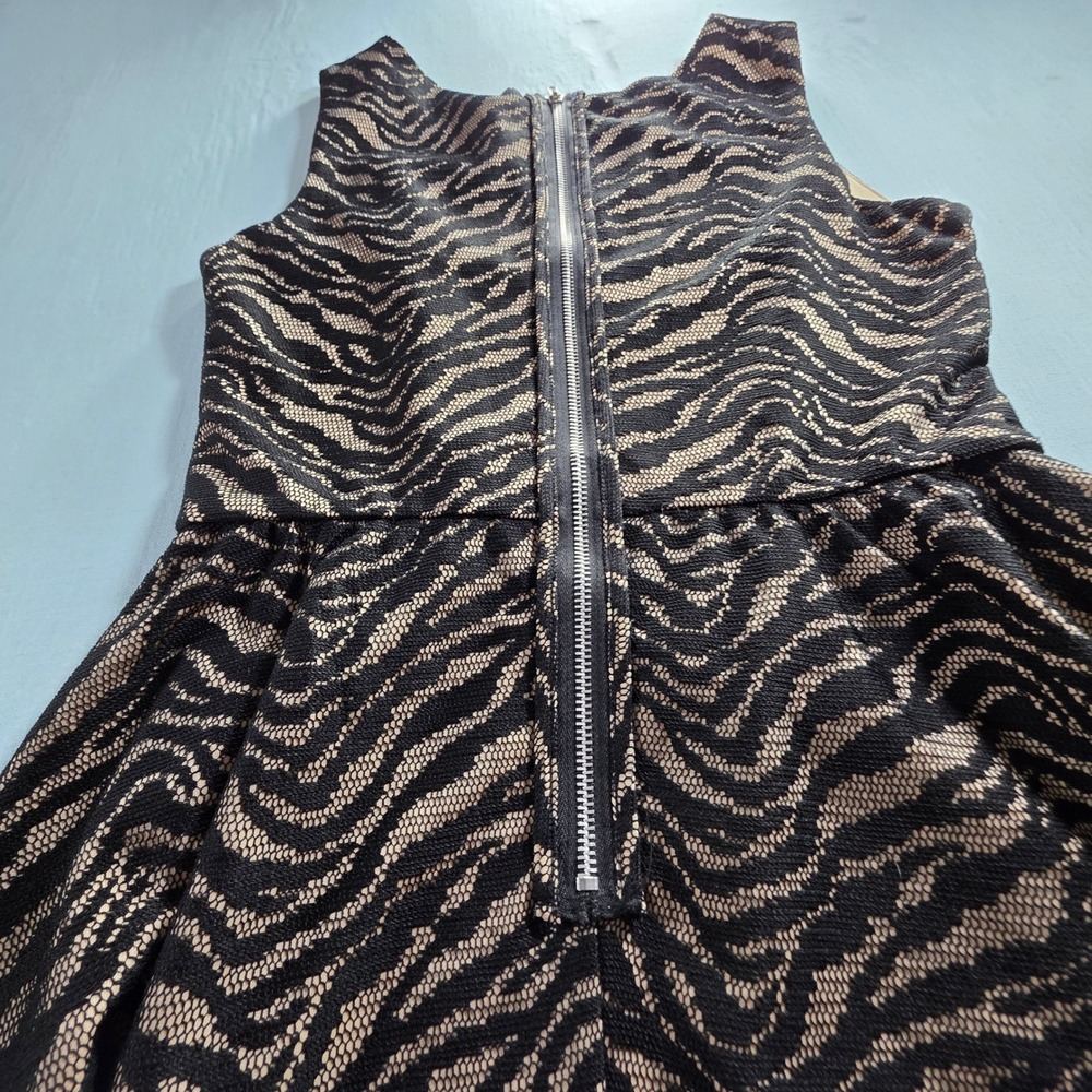 Heartsoul Black Tan Lace Zebra Print Fit Flare Dress Sleeveless Back Zip Medium